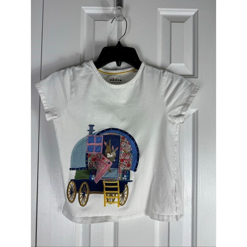 Mini Boden Girls Rabbit Caravan Appliqué Shirt Size 8-9